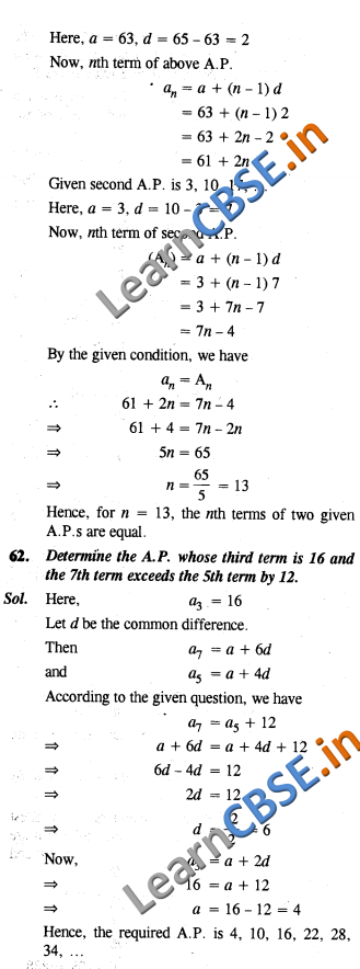 CBSE Class 10 Arithmetic Progressions Solutions SAQ 3 Marks 01