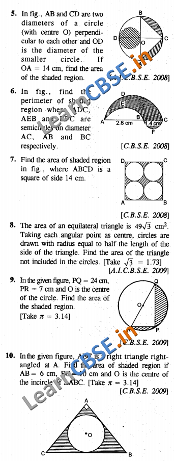 CBSE Class 10 Areas Related to Circles Solutions Board Papers