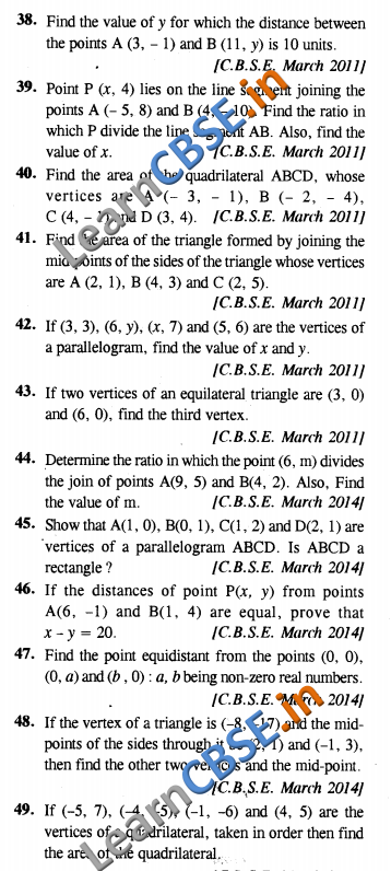 CBSE Class 10 Coordinate Geometry Solutions Board Papers