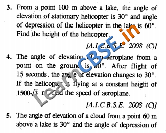 NCERT Board Papers Class 10 Maths Some Applications Of Trigonometry