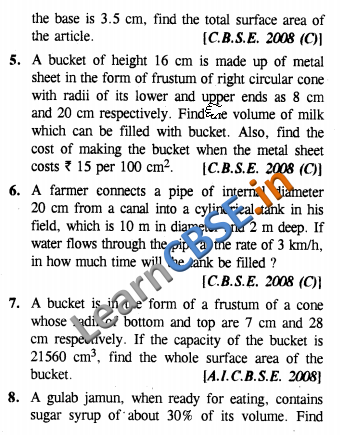 CBSE Class 10 Surface Areas and Volumes Solutions CBSE Board Papers