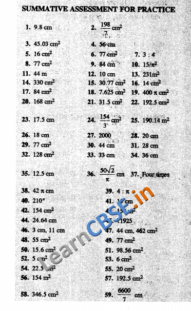  CBSE CCE Summative Assessment Class 10 Maths Areas Related To Circles Answers 
