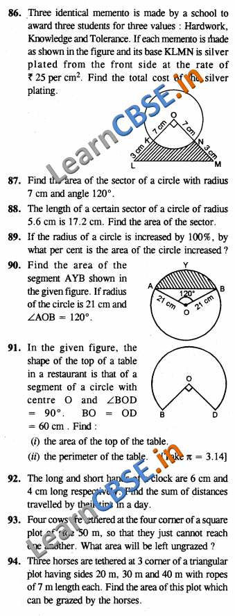  CBSE NCERT CCE Summative Assessment Class 10 Maths Areas Related To Circles LAQ 