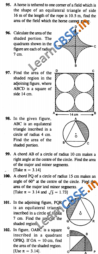  CBSE Class 10 Areas Related to Circles Solutions CCE Summative Assessment LAQ 