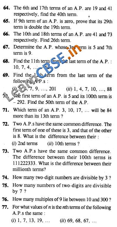  CBSE Class 10 Arithmetic Progressions Solutions CCE Summative Assessment SAQ 3 Marks 