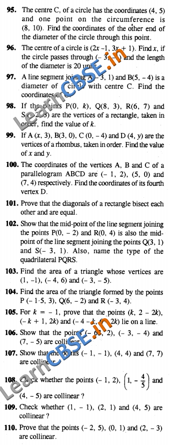 CBSE NCERT CCE Summative Assessment Class 10 Maths Coordinate Geometry LAQ