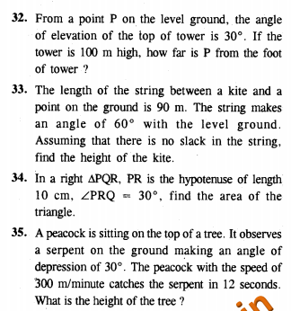  NCERT CCE Summative Assessment Class 10 Maths Some Applications Of Trigonometry SAQ 