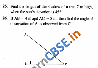 CBSE Class 10 Some Applications In Trigonometry Solutions CCE Summative Assessment VSAQ