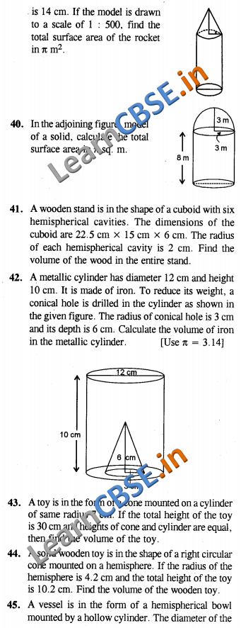  CBSE Class 10 Surface Areas and Volumes Solutions CCE Summative Assessment SAQ 