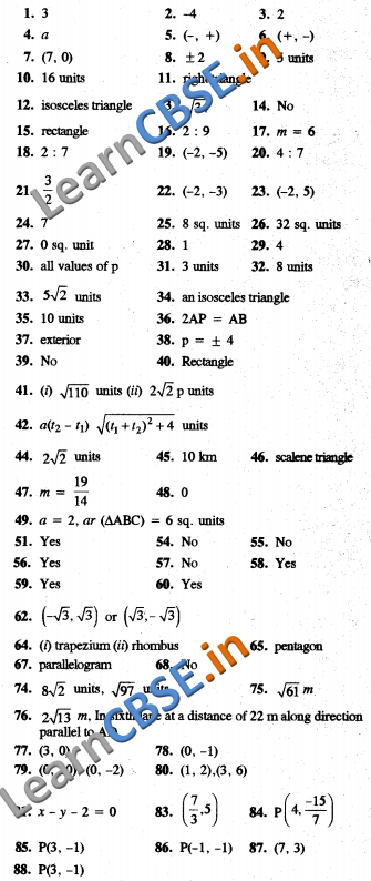  CBSE CCE Summative Assessment Class 10 Maths Coordinate Geometry Answers 