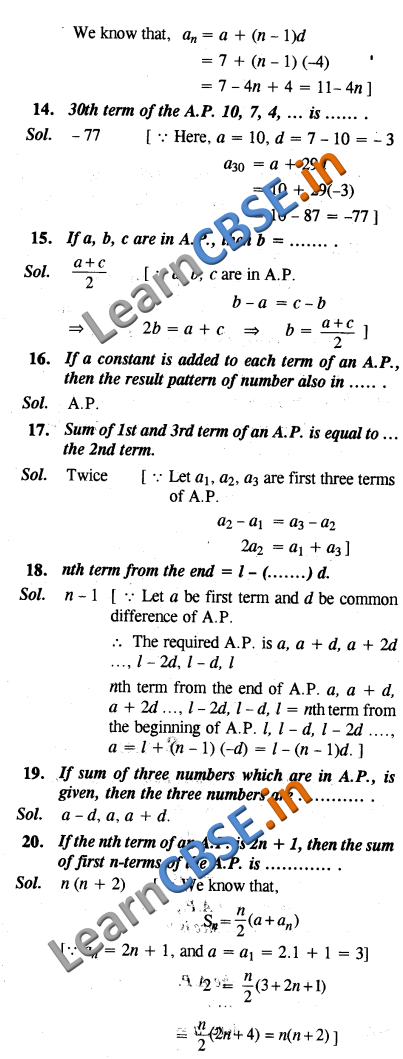 CBSE Class 10 Maths Arithmetic Progressions Objective Type 01
