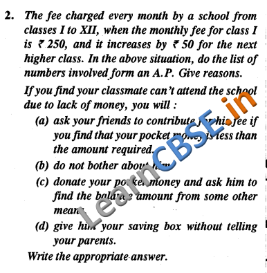 CBSE Class 10 Maths Arithmetic Progressions Value Based Questions
