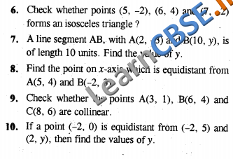 CBSE Class 10 Coordinate Geometry Solutions Formative Assessment For Practice