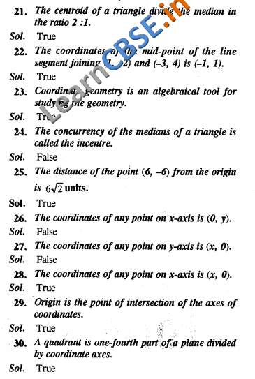 CBSE Class 10 Coordinate Geometry Solutions Objective Type