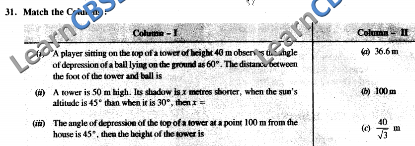  Some Applications In Trigonometry Objective Type Questions And Answers 02 