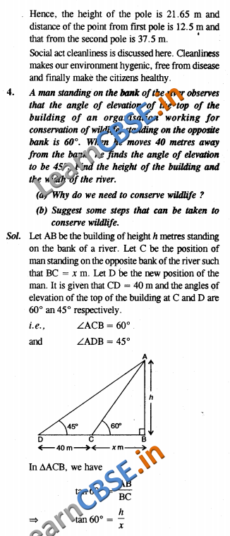 CBSE Class 10 Maths Some Applications In Trigonometry