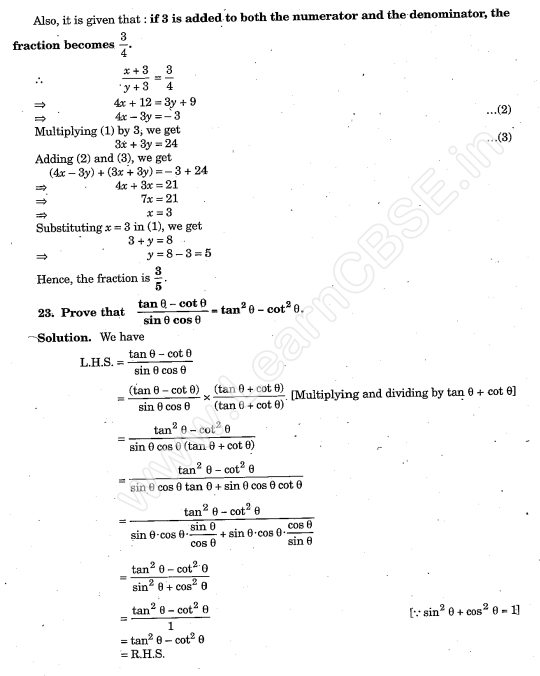 CBSE Sample Papers For Class 10 Maths SA1 Solved Papers