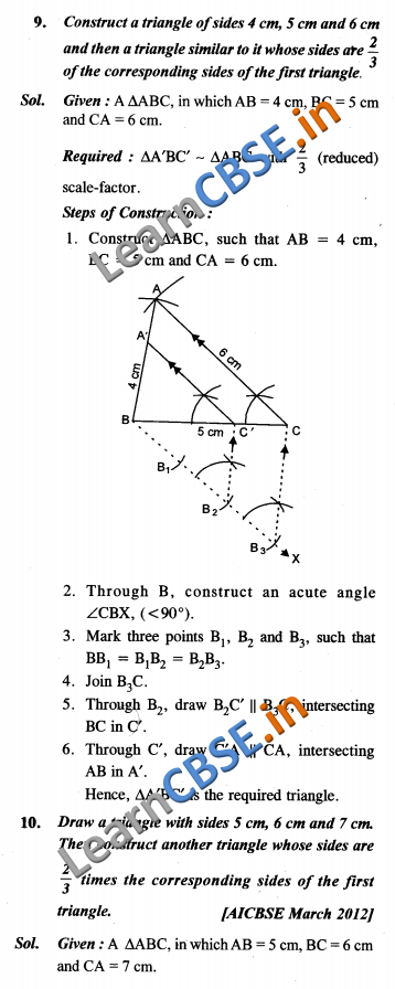  CBSE Class 10 Constructions Solutions SAQ 2 marks 