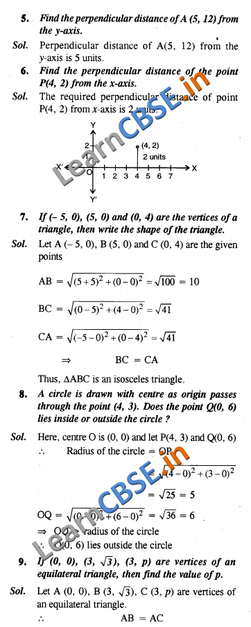 CBSE Class 10 Coordinate Geometry Solutions VSAQ