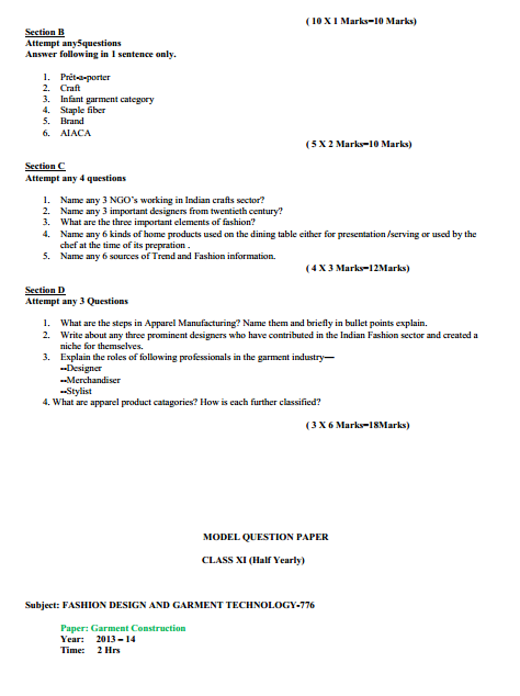 Fashion Design & Garment Technology Syllabus