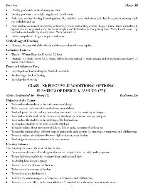Fashion Design & Garment Technology Syllabus