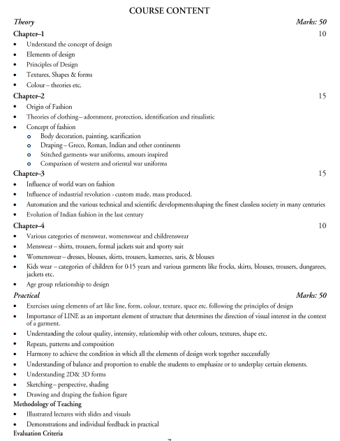 Fashion Design & Garment Technology Syllabus