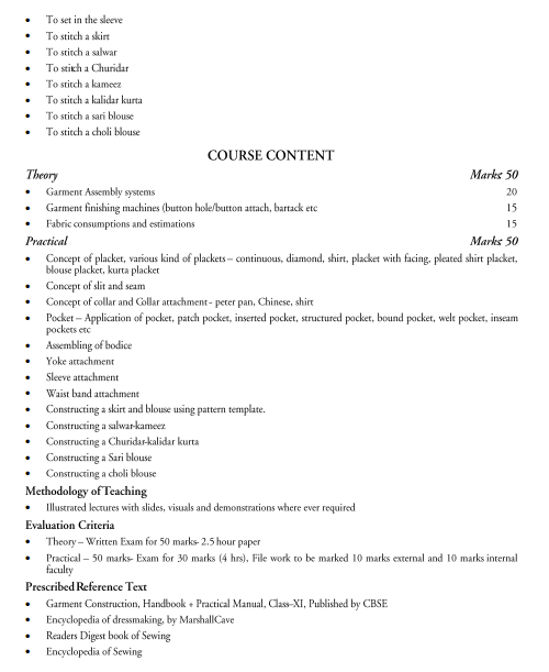 Fashion Design & Garment Technology Syllabus