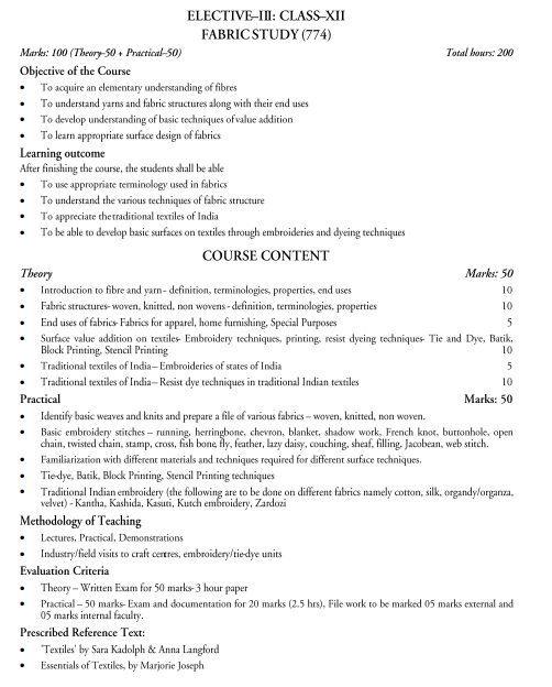 Fashion Design & Garment Technology Syllabus