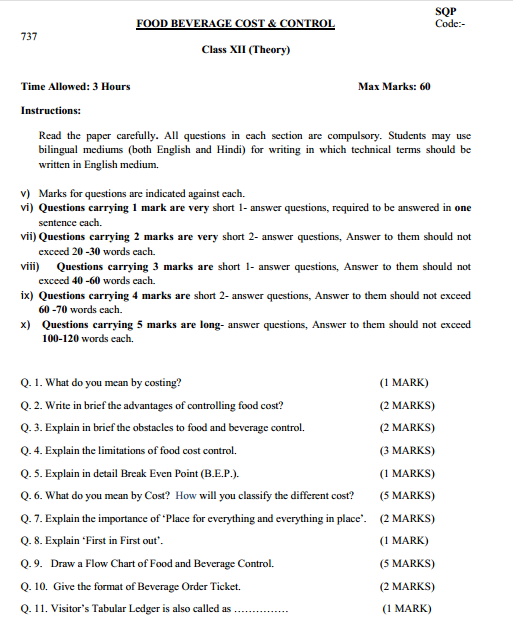  Food and Beverage Services Syllabus 