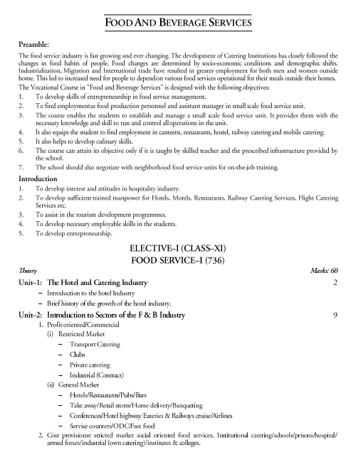  Food and Beverage Services Syllabus 