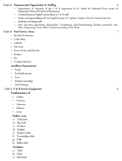  Food and Beverage Services Syllabus 