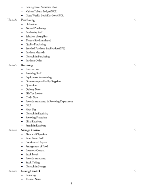  Food and Beverage Services Syllabus 