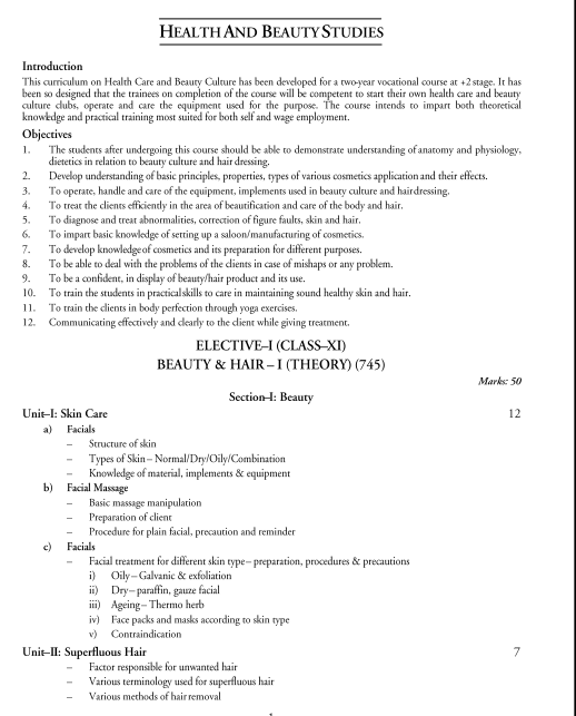  Health and Beauty Studies Syllabus 
