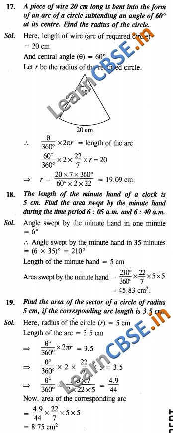 CBSE Class 10 Areas Related to Circles Solutions NCERT Exemplar Solutions SAQ 01