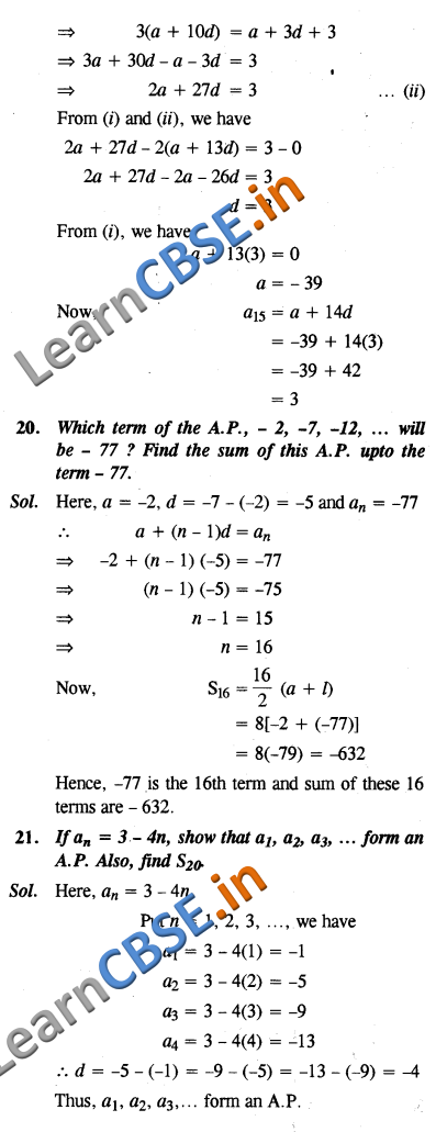  CBSE Maths Exemplar Solutions Class 10 Arithmetic Progressions SAQ 3 Marks 