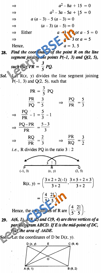 CBSE Class 10 Coordinate Geometry Solutions NCERT Exemplar Solutons LAQ