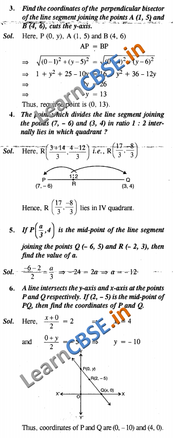 Maths CBSE Class 10 NCERT Exemplar Solutons VSAQ Coordinate Geometry