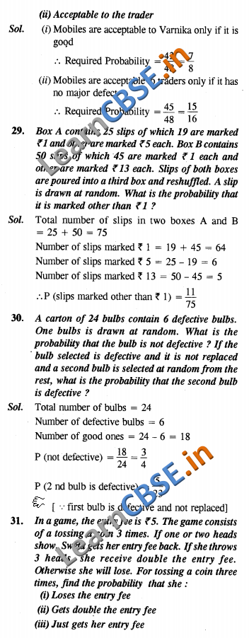 CBSE Class 10 Probability Solutions Exemplar Solutions SAQ 3 Marks