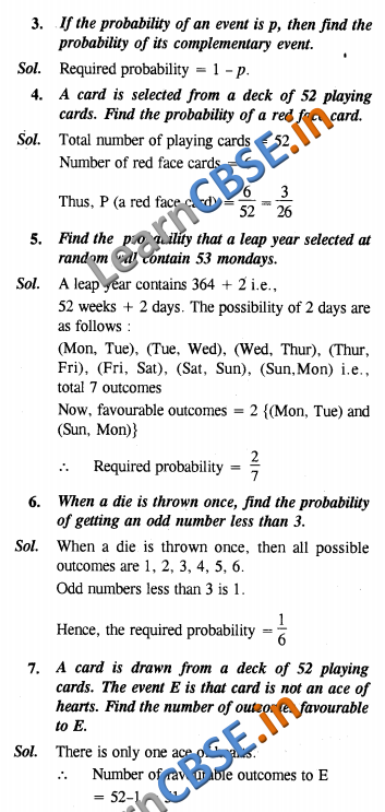  CBSE Class 10 Probability Solutions Exemplar Solutions VSAQ 