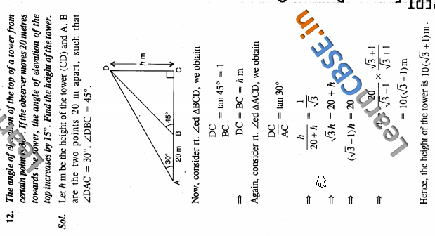 NCERT Exemplar Solutions Class 10 Some Applications Of Trigonometry Long Answer Type Questions