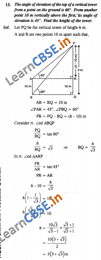 NCERT Exemplar Solutions Class 10 Some Applications Of Trigonometry Long Answer Type Questions 01