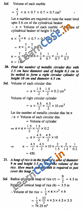 CBSE Class 10 Surface Areas and Volumes Solutions NCERT Exemplar Solutions SAQ