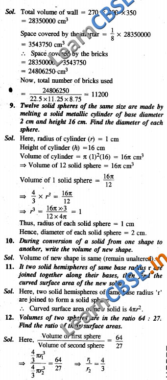 NCERT Exemplar Solutions CBSE Class 10 Maths Surface Areas and Volumes Chapter 13 VSAQ 01