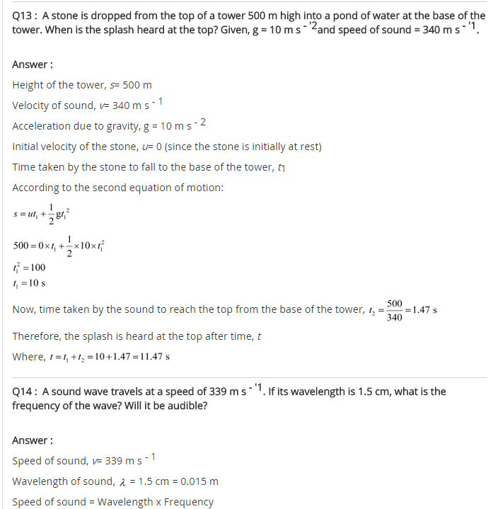 NCERT Solutions For Class 9 Science Chapter 12 Sound