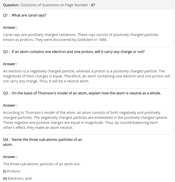 NCERT Solutions For Class 9 Science Structure of the Atom