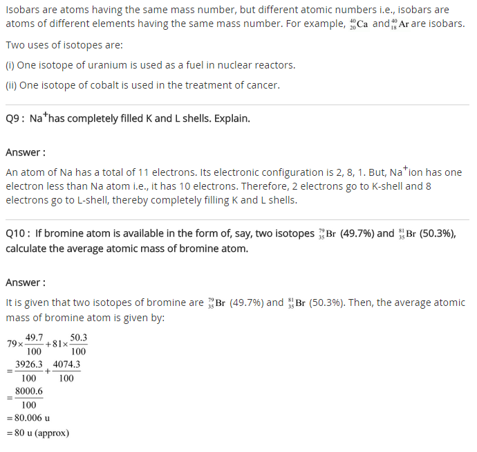 NCERT Solutions For Class 9 Science Chapter 4 Structure of the Atom