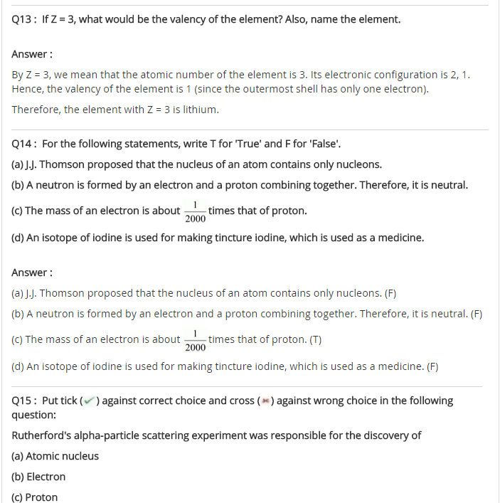NCERT Solutions For Class 9 Science Chapter 4 Structure of the Atom