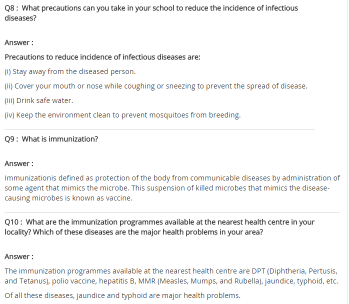 NCERT Solutions For Class 9 Science Chapter 13 Why Do We Fall ill