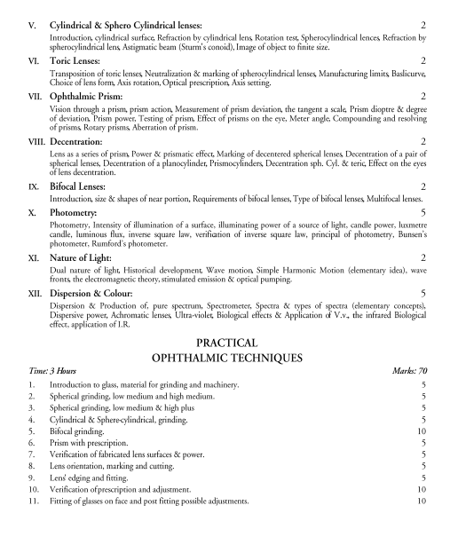  Ophthalmic Techniques Syllabus 