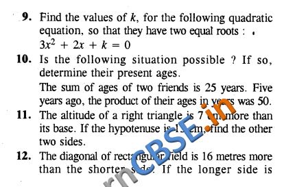  Maths Quadratic Equations CBSE Class 10 HOTS 